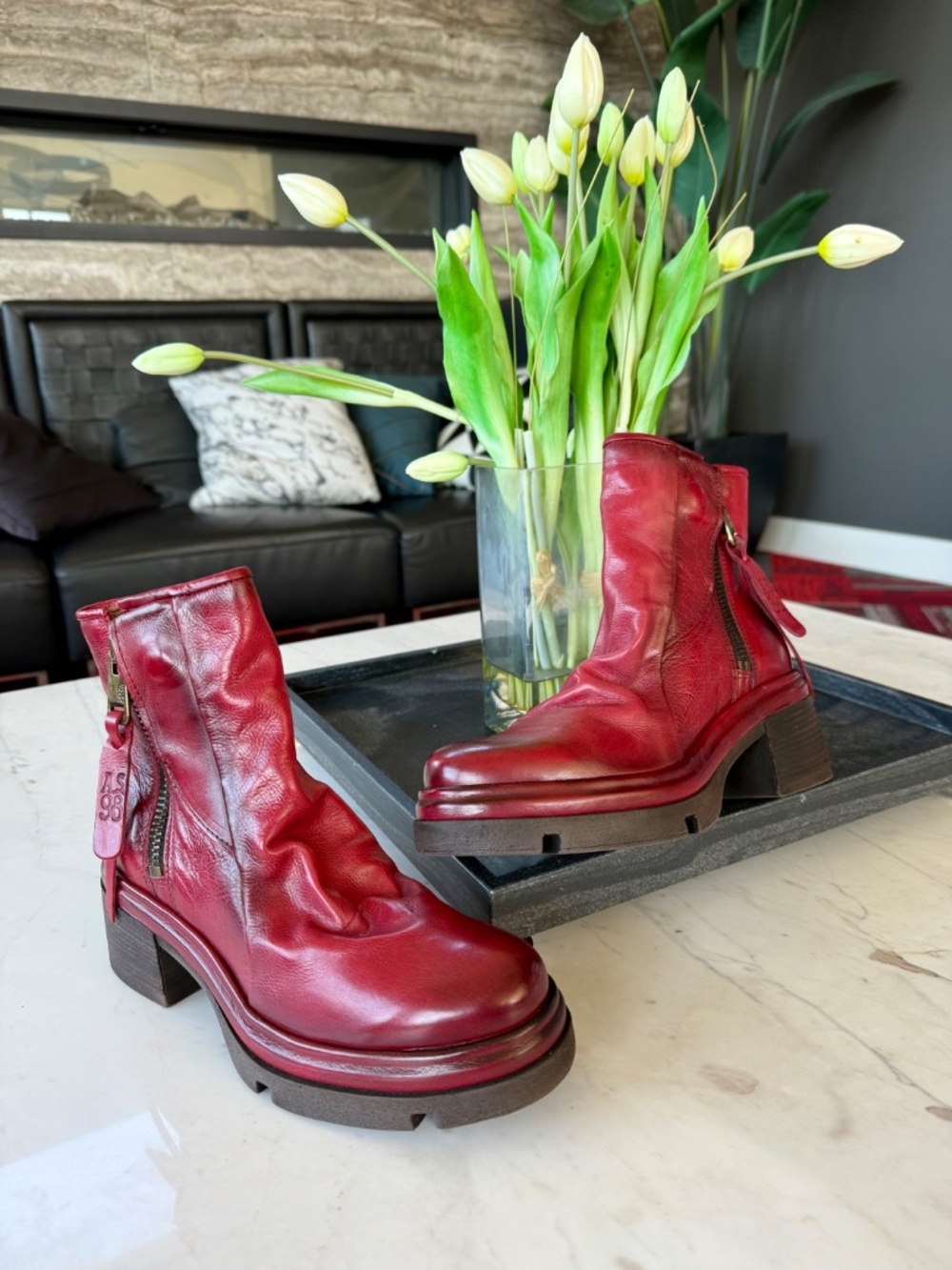 New A.S.98 Eire Ankle Zip Leather Boots Red - Picture 8 of 16